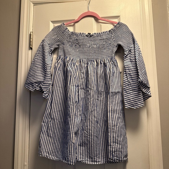 Zara Premium Denim Collection Striped Off The Shoulder Dress Tunic Size Medium - Picture 1 of 4